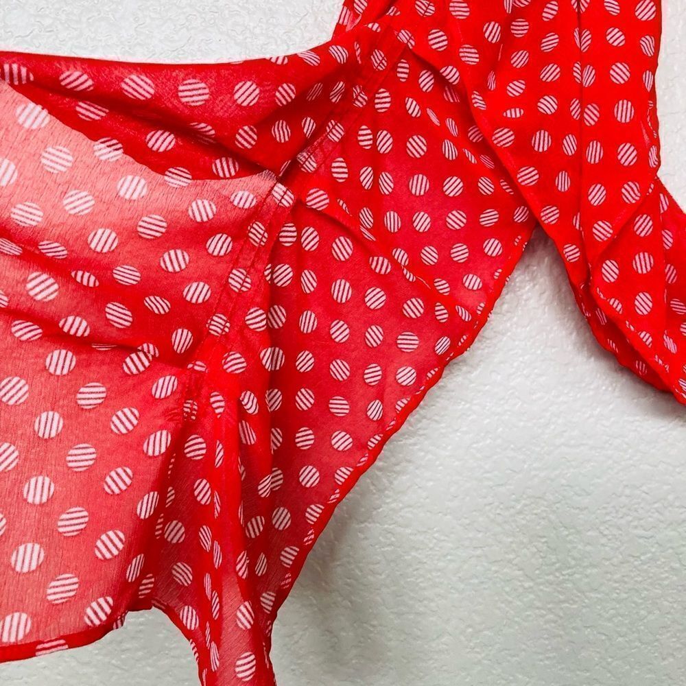 Red Polka Dot Sheer Print Scarf - Picture 4 of 4